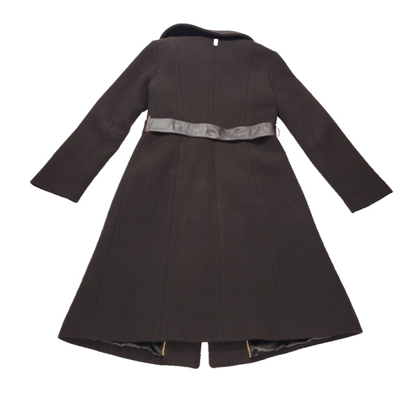Mackage Asymmetrical Long Trench Coat Wool Coat P/S Chocolate Brown Leather - Picture 2 of 16